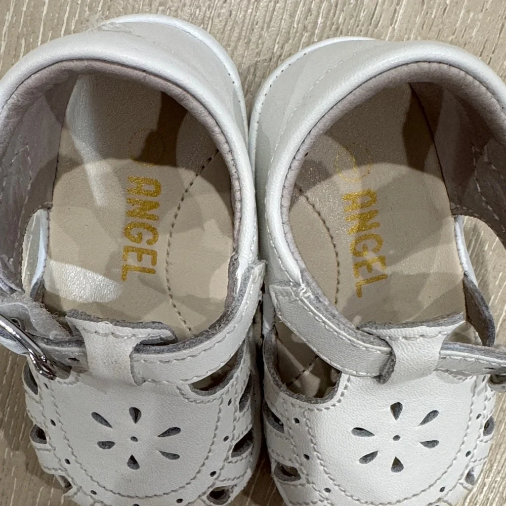 L’Amour Baby White Leather Fisherman Sandals Mary Jane Shoes